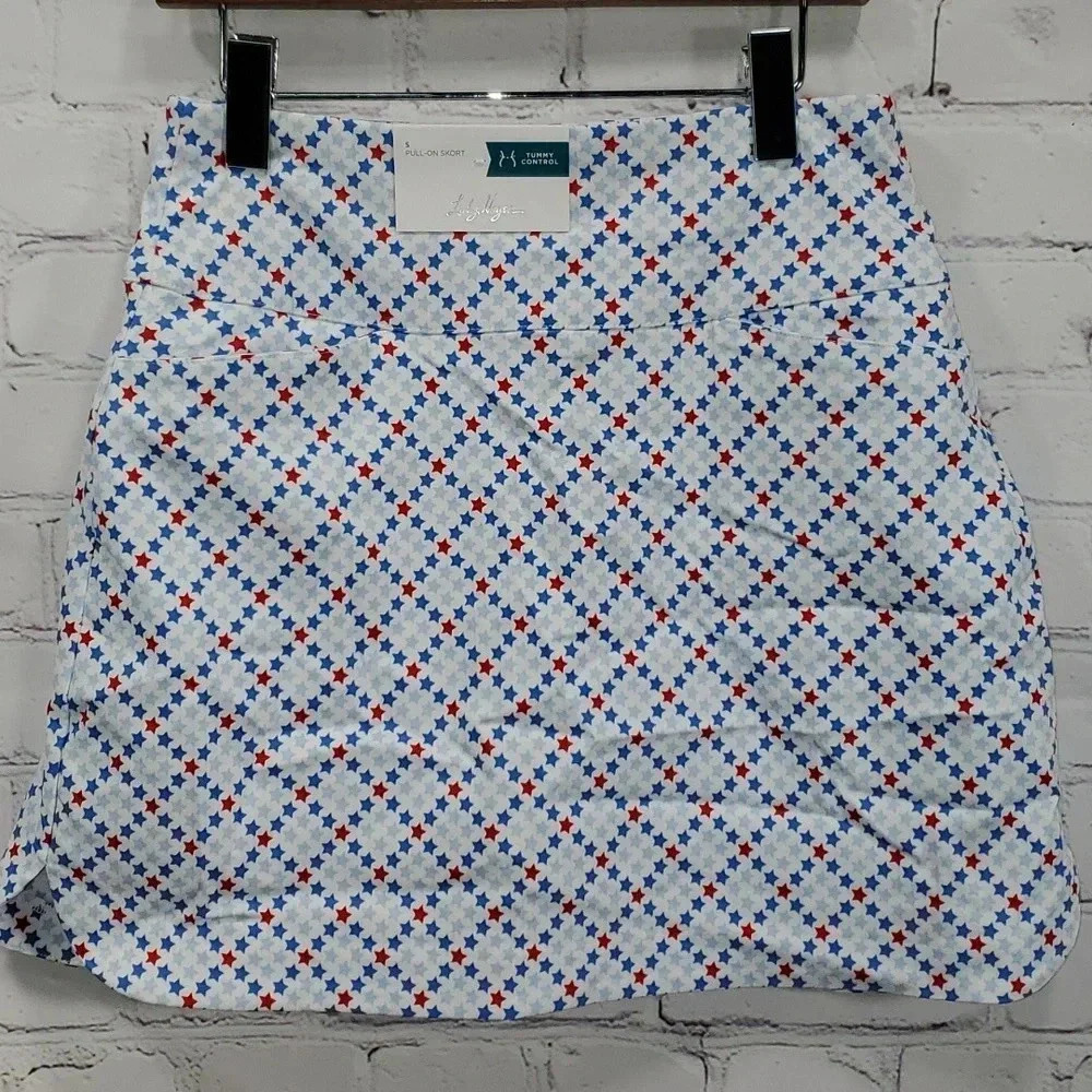 Lady Hagen 17” Tummy Control Skort Golf American Red White Blue Stars Size S NWT